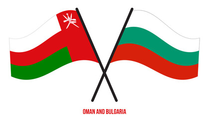 Oman and Bulgaria Flags Crossed And Waving Flat Style. Official Proportion. Correct Colors.