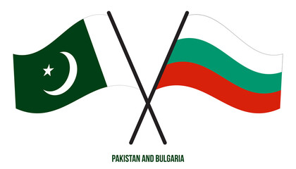 Pakistan and Bulgaria Flags Crossed And Waving Flat Style. Official Proportion. Correct Colors.