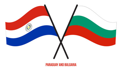 Paraguay and Bulgaria Flags Crossed And Waving Flat Style. Official Proportion. Correct Colors.