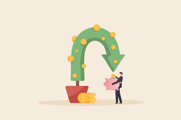 ROI concept, Return on investment performance measure from cost invested and profit efficiency, marketing cost to get campaign success concept. plant shaped like a growth graph.