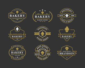 Set of Vintage Retro Badge for Bakery Logos. Good for Bakehouse and Cafe Typography Elements and Silhouettes