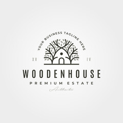 cabin tree creative logo vector symbol illustration design, wooden house minimal vintage design