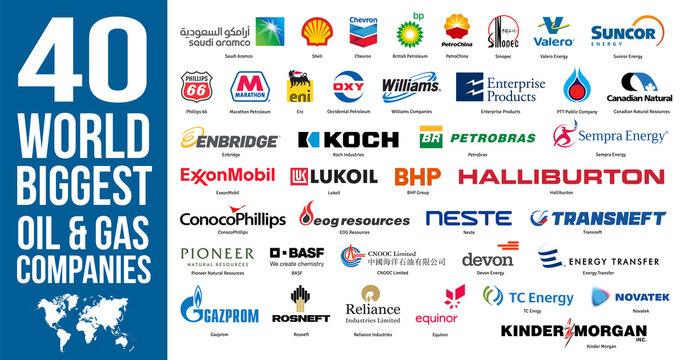 Dhaka, Bangladesh - March 12, 2022. 40 World Biggest Petroleum, Oil & Gas Companies Logo.
