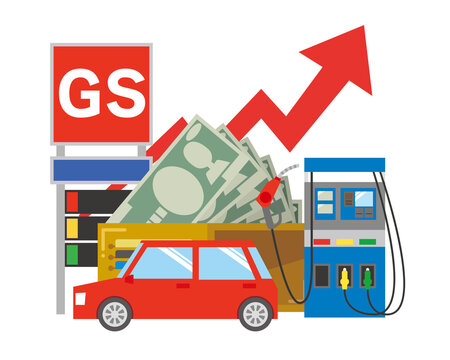 自動車とガソリンスタンドのガソリン価格が上がるイメージイラスト Stock Vector Adobe Stock