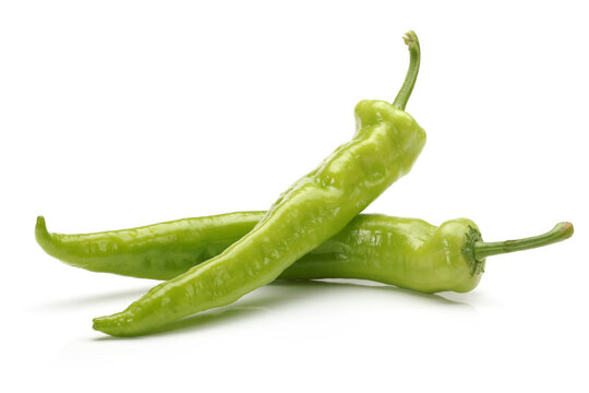 Green Chili Pepper On White.