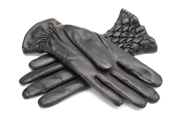 black leather gloves isolated on white
