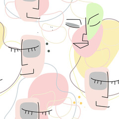Face line pattern Abstract drawing seamless print