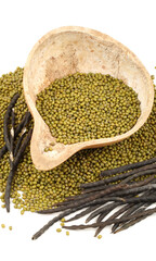 Mung beans on white background