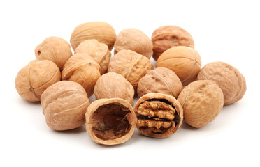 walnuts on white background 