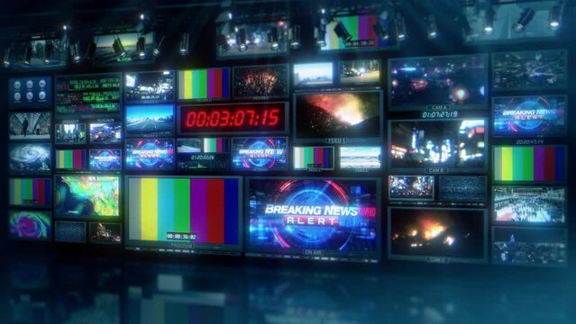 Breaking News Video - Broadcast Studio Screens TV Control Room Animation 4K