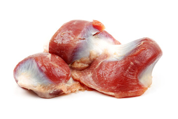 Raw Chicken gizzards on white background