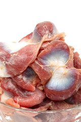 Raw Chicken gizzards on white background