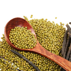 Mung beans on white background