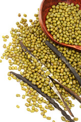 Mung beans on white background