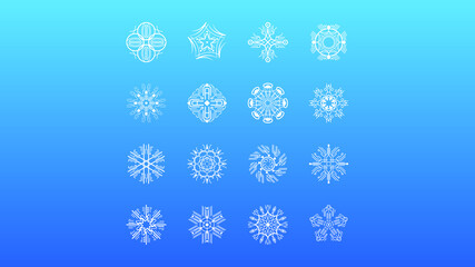 Set White Colleciton Line Snowflake Winter Decoration Elements Vector Design Style