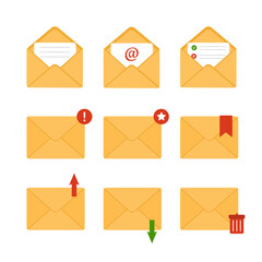 Mail envelope icon. Receiving SMS messages, notifications, invitations. Concept of delivery correspondence and letters. Vector illustration in flat cartoon style.