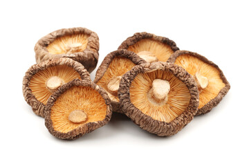 Dry Mushrooms isolated on white background. Selective focus