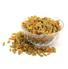Raisins on white background