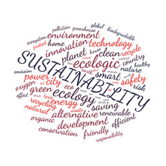 Sustainability word cloud vector illustration with transparent background