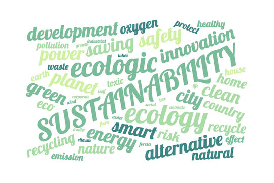 Sustainability word cloud vector illustration with transparent background