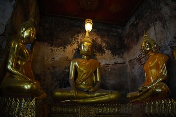 Every Buddha statue is coated in gold color at Wat Suthat Thepwararam, a temple near the Giant Swing (Sao Chingcha) in Bangkok.