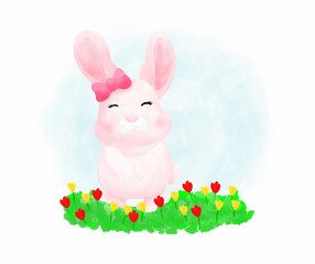 Happy easter with rabbit vector illustration. Easter card in water color style