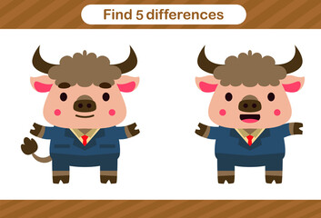 Find five differences of animal,Education game for kids.Educational page