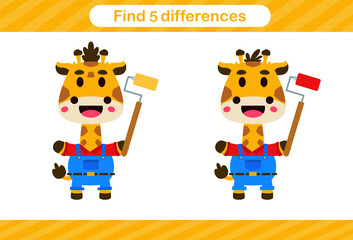Find five differences of animal,Education game for kids.Educational page