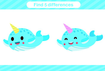 Find five differences of animal,Education game for kids.Educational page