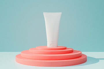 Podium for displaying products. 3D Rendering of design products.