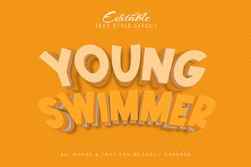Young Swimmer 3d Text Style Effect. Editable illustrator text style.