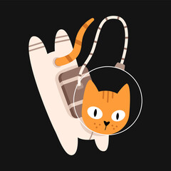 Vector cute cat in space. Cat astronaut in flat design. Funny animal flying in the galaxy. © Ulyana Mo