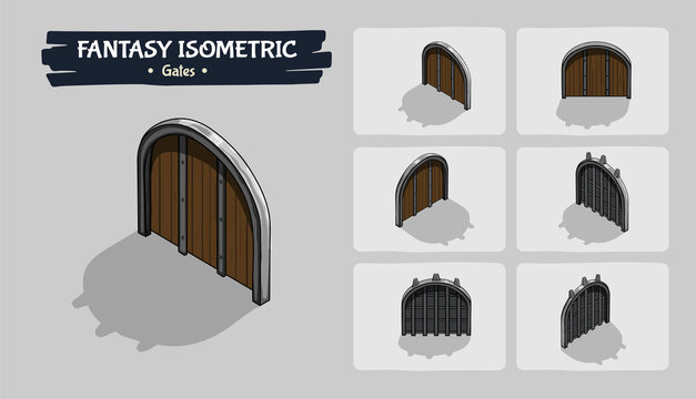 Fantasy Isometric Gates-game assets Vector Illustration