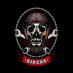 biker skull head with wrench vector illustration