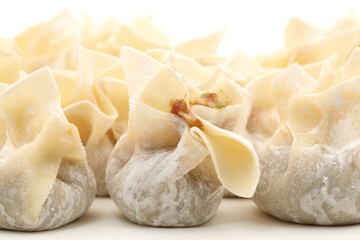 Ravioli Siu Mai on white background