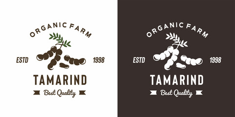 vintage tamarind fruit logo illustration suitable for fruit shop and fruit farm - obrazy, fototapety, plakaty