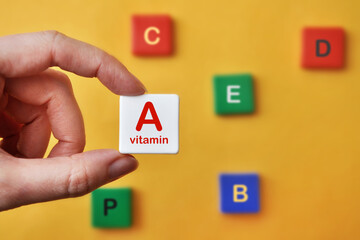 Vitamin icons. The choice of foods with a high content of vitamins and trace elements. Vitamin A deficiency
