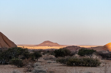 Overview of the namibian desert, during sunset. Spitzkoppe, namibia.