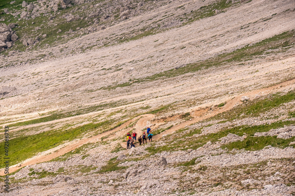 Wall mural Mountaineers at a path in high mountain