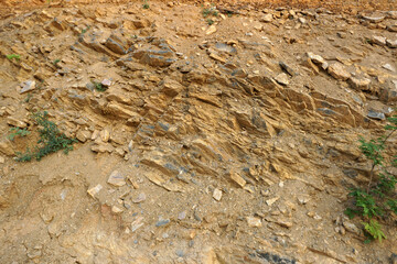Unique orange geological shale clastic sedimentary rock formations of the Permian-Triassic period were found in the eastern part of Rong Kwang District, Phrae Province, Thailand.