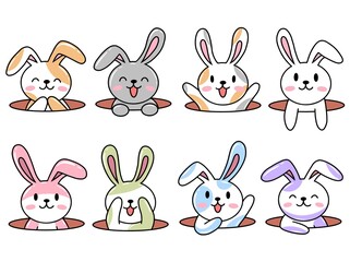 Set of Cute Rabbit many Color for Spring and Easter