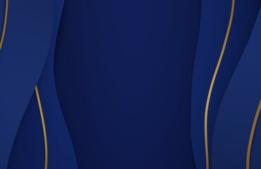 3d render elegant dark blue background with gold details. Product presentation, background.