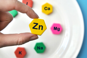 Icons of minerals and macronutrients. Choosing zinc from other useful substances