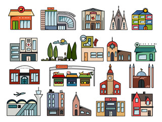city ​​buildings icons set. Vector graphics