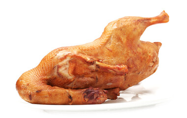 Smoked duck on white background 