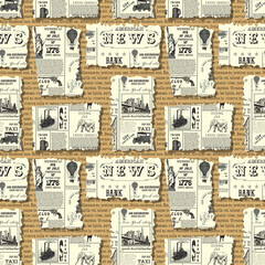 Fototapeta na wymiar vector image of a seamless texture for fabric and paper, vintage newspaper clippings, text Lorem ipsum 