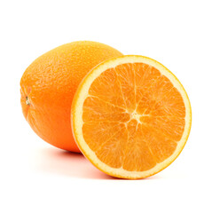 Whole orange fruit and his segments or cantles isolated on white background cu