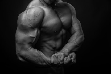 Obraz na płótnie Canvas Muscled male model flexing biceps