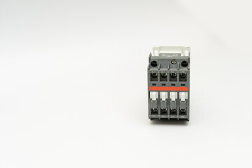 Magnetic contactor with Overload Relay isolate on white background. The magnetic contactors used to control the distribution of power in lighting and heating circuits.