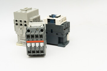 Magnetic contactor with Overload Relay isolate on white background. The magnetic contactors used to control the distribution of power in lighting and heating circuits.